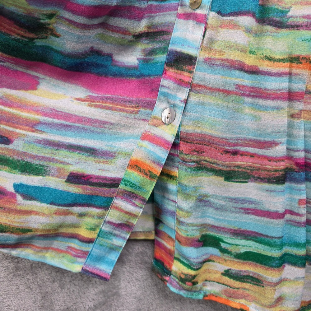 Investments Tunic Blouse Women 2X Multicolor Pleated Button Up Bell Sleeve Artsy - Picture 8 of 11